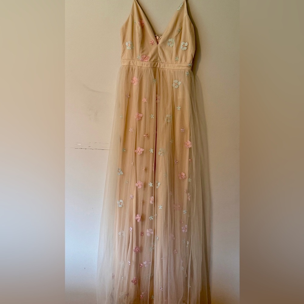 NWT Maniju Pink Tulle Spaghetti Strap Maxi Dress